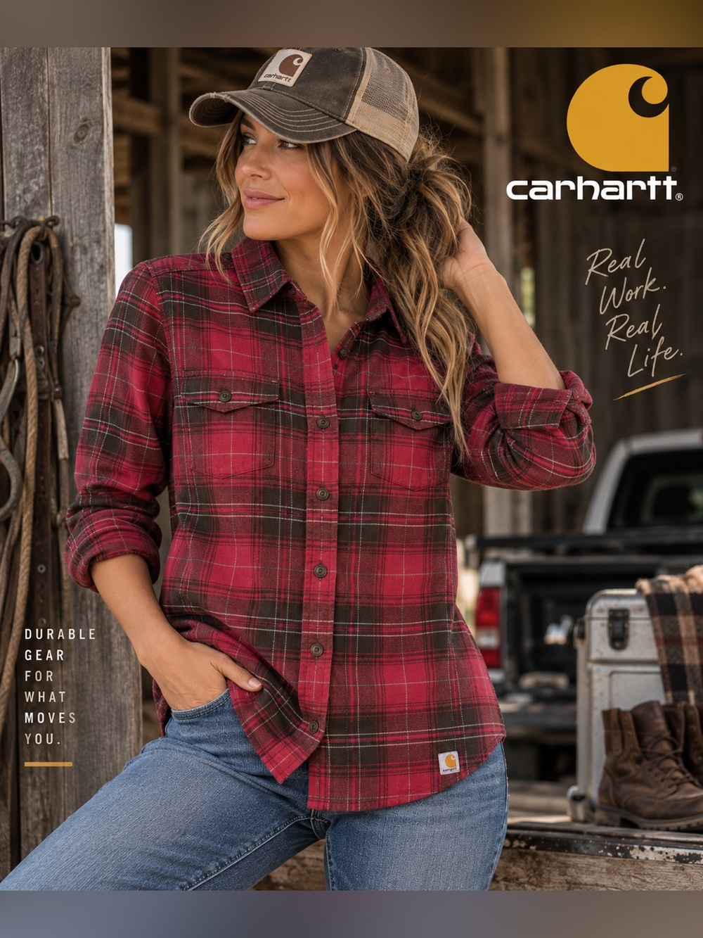 Carhartt Women’s Red Plaid Flannel Button Up Work Shirt